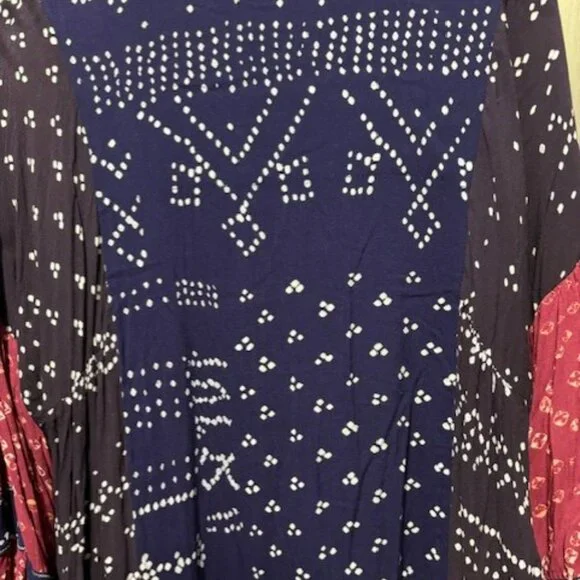 Free People Shibori Swing / Baby Doll Mini Dress with Balloon (Puff) Sleeves - Picture 13 of 16